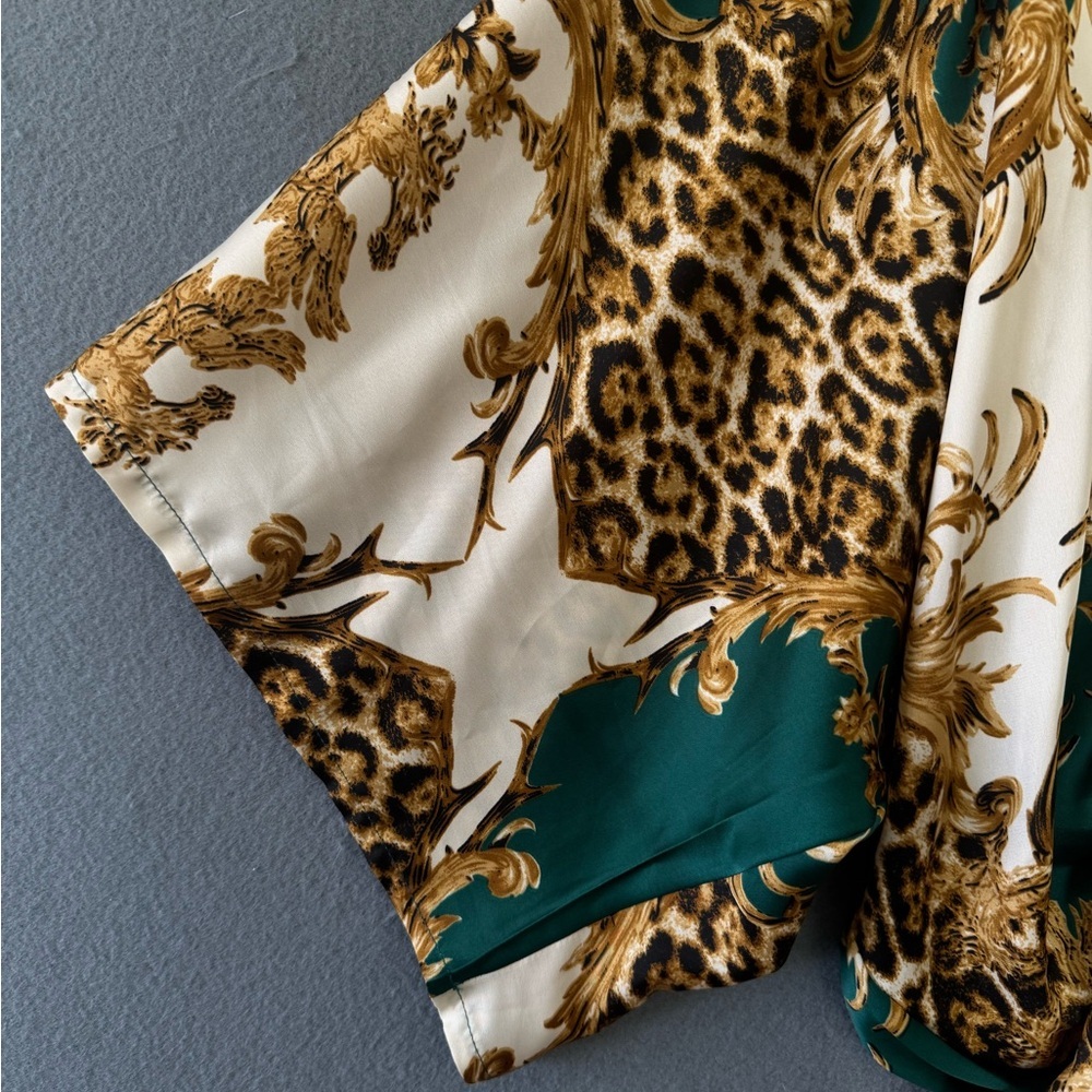 Sam & Lili Paris Resort Kimono Wrap Dress Baroque Leopard Green - Picture 7 of 12